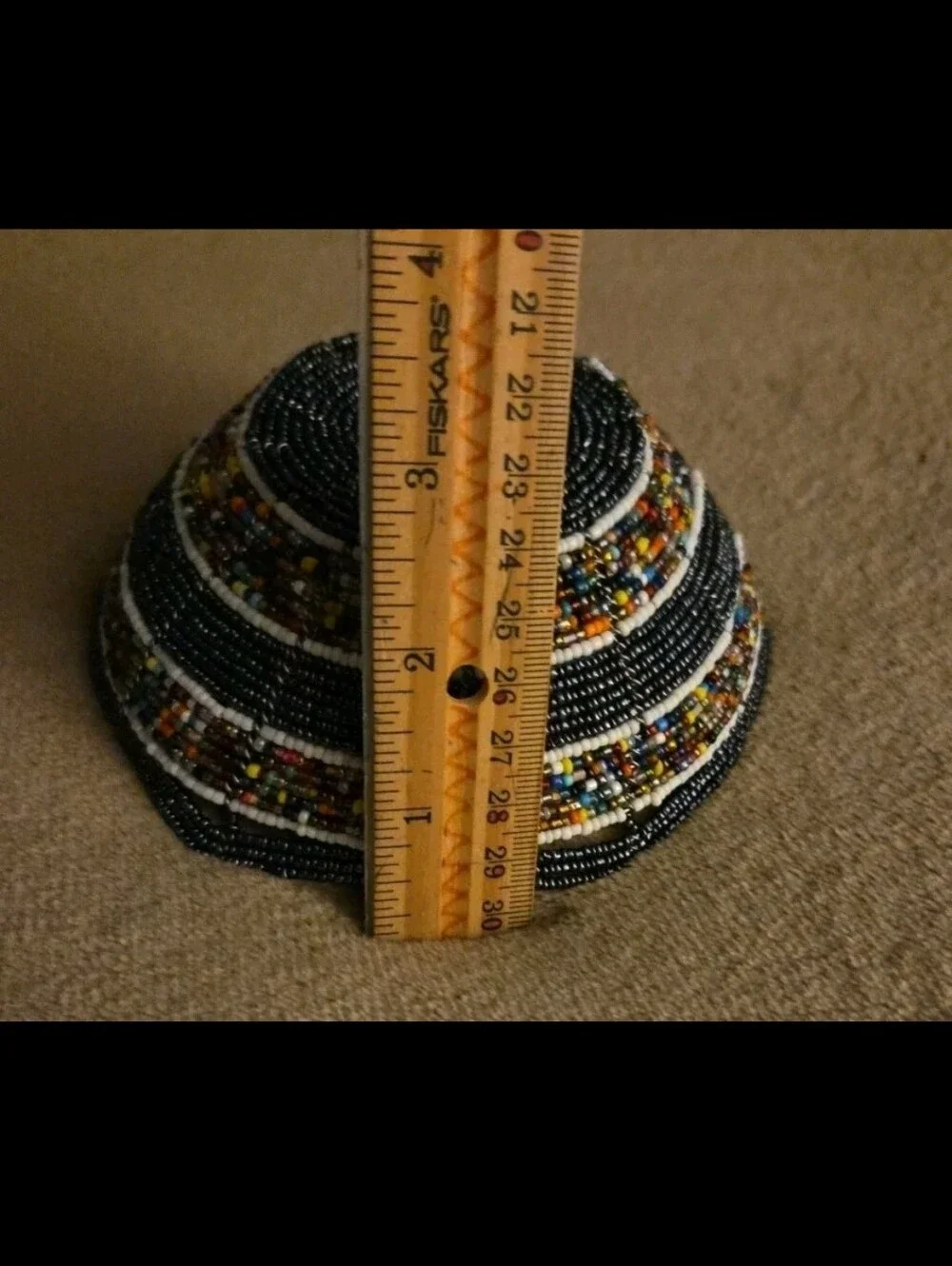 Handcrafted Glass Bead Basket Blue And Multicolor Scalloped Edge 5